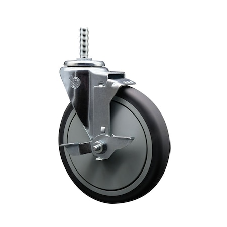 Service Caster 6 Inch Thermoplastic Rubber Wheel Swivel 58 Inch Threaded Stem Caster with Brake SCC SCC-TS20S614-TPRB-TLB-58212